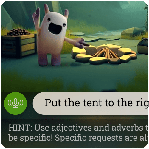 Student prompting an AI character during an accessible learning moment